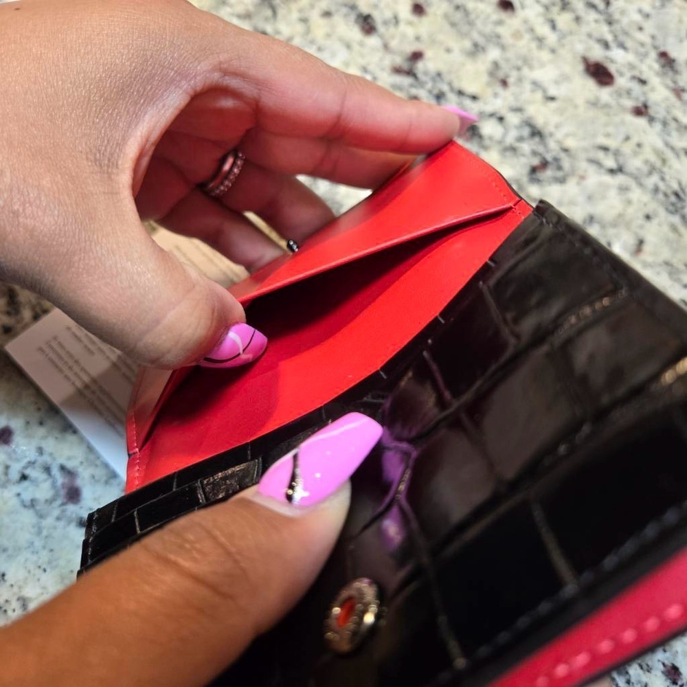 NEW Christian Louboutin Loubeka Croc Embossed Patent Leather Business Card Case - Picture 8 of 9